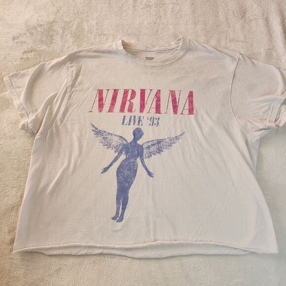 Nirvana 2023 White Cropped Tshirt With Graphics Size XL - Picture 1 of 6